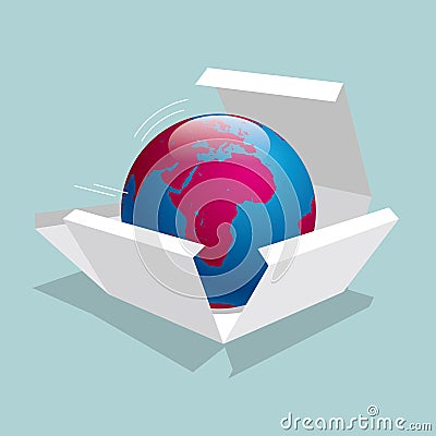 The earth is in the box. Vector Illustration